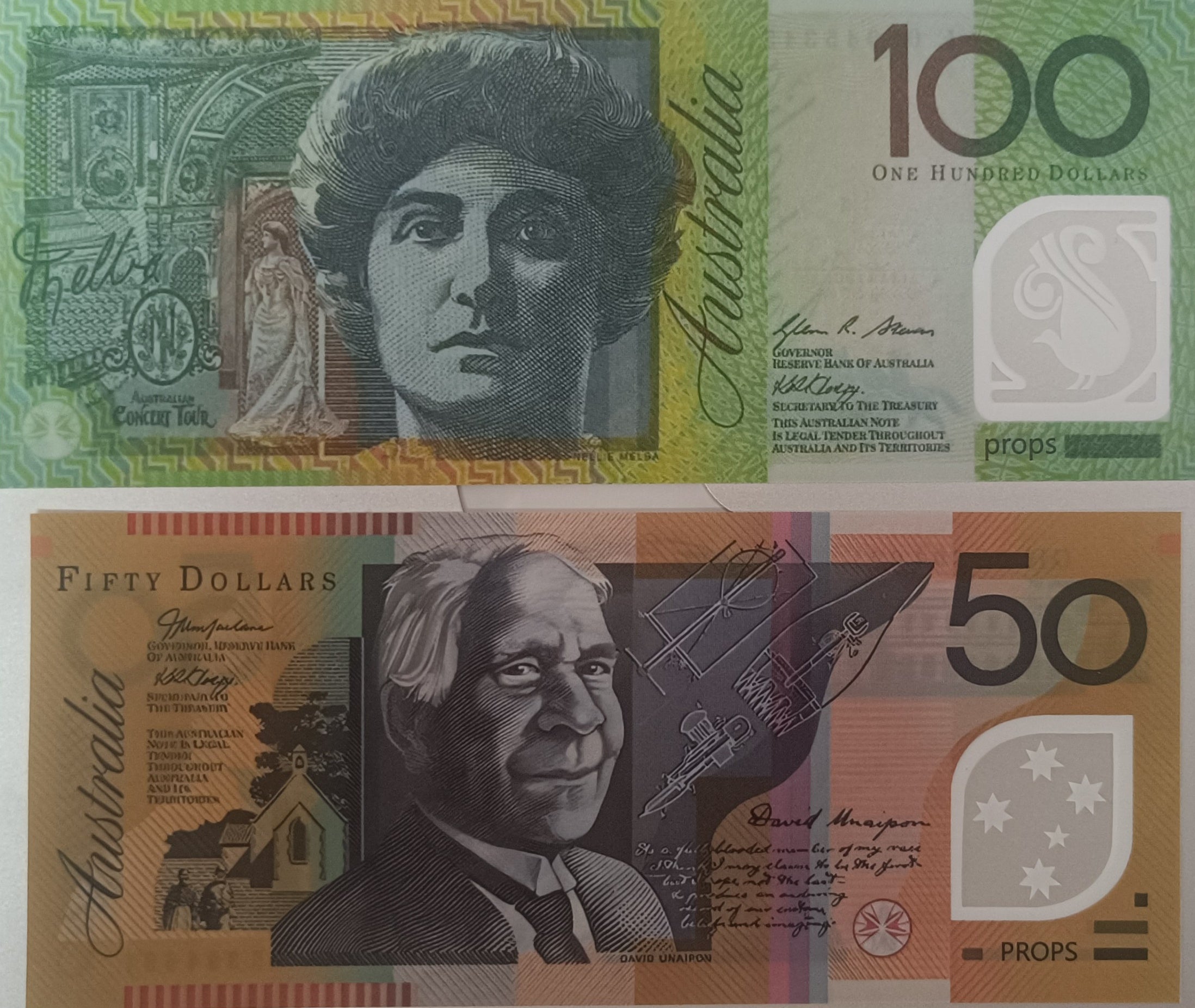 AUD Australian Prop Money with Clear Polymer 20 50 100 Dollar Notes Matte Effect New and Not Real-for Halloween Decorations