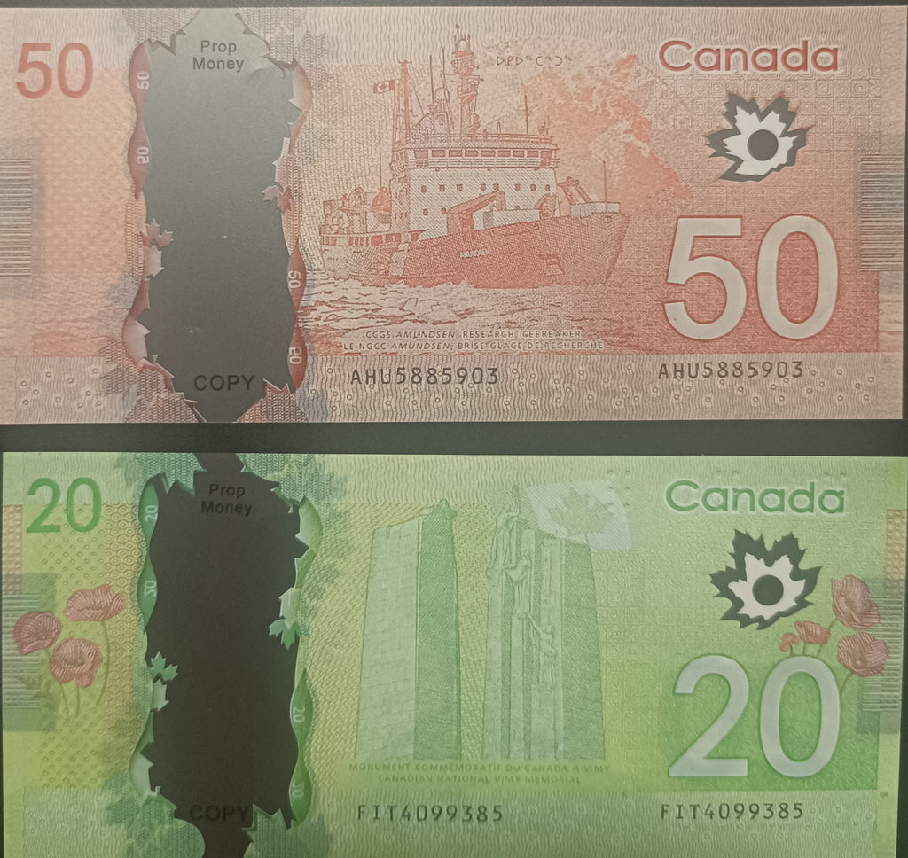 50 Dollar Canadian Prop Banknote for Video Production Paper Commemorative Bill for MV Film and Visual Effects CaD