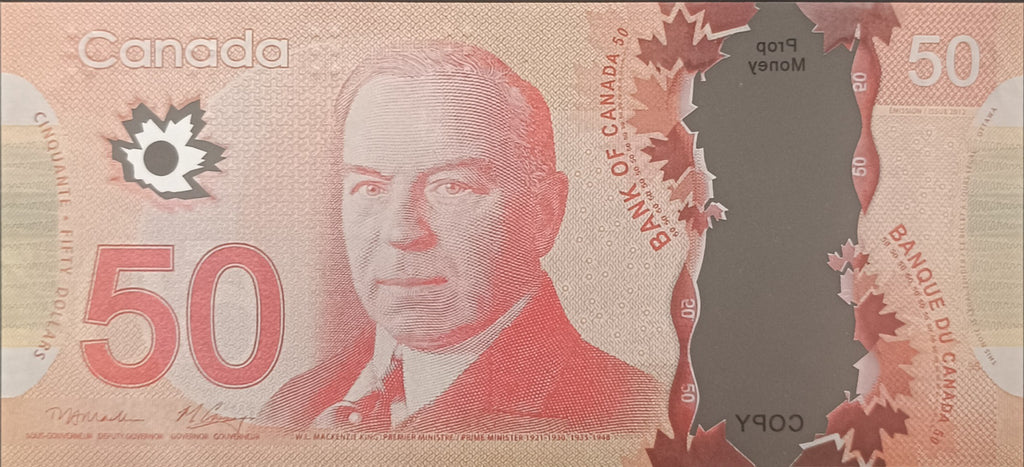 50 Dollar Canadian Prop Banknote for Video Production Paper Commemorative Bill for MV Film and Visual Effects CaD