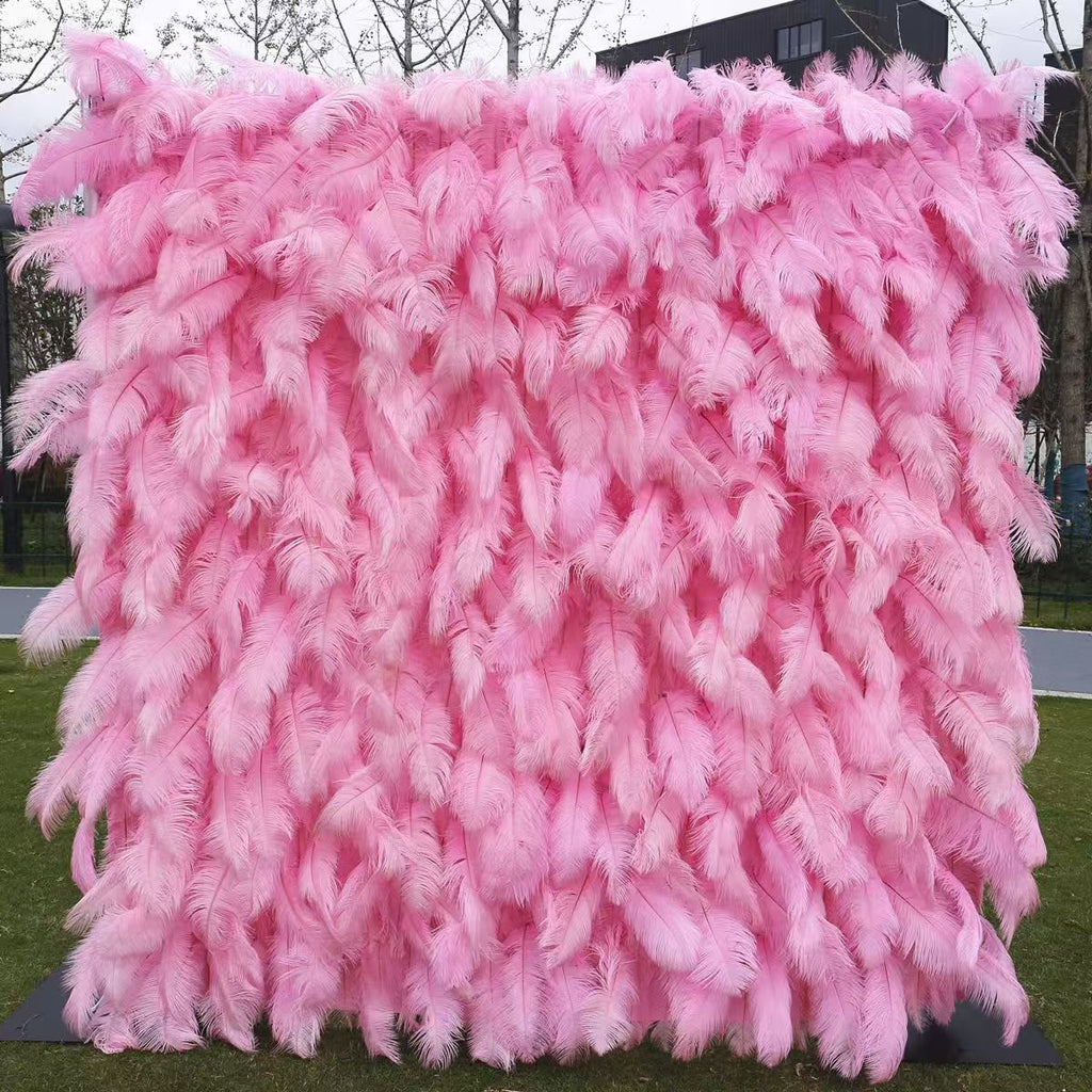 Ostrich Feather Wall Backdrop with Fabric Base, Artificial Flower Wall Panel for Indoor Photo Studio &amp; Wedding Decoration