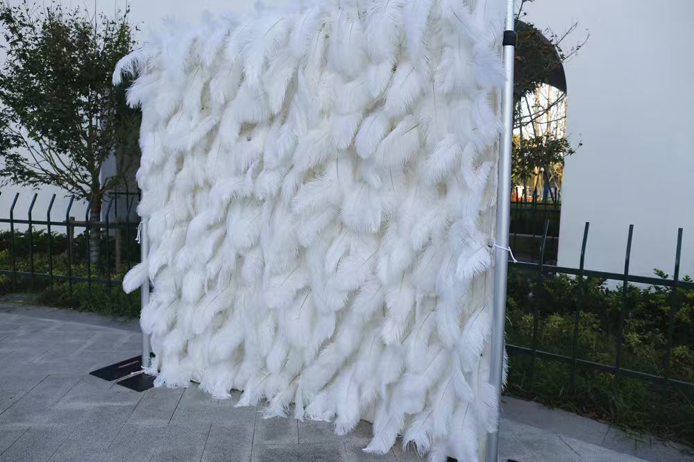 Ostrich Feather Wall Backdrop with Fabric Base, Artificial Flower Wall Panel for Indoor Photo Studio &amp; Wedding Decoration
