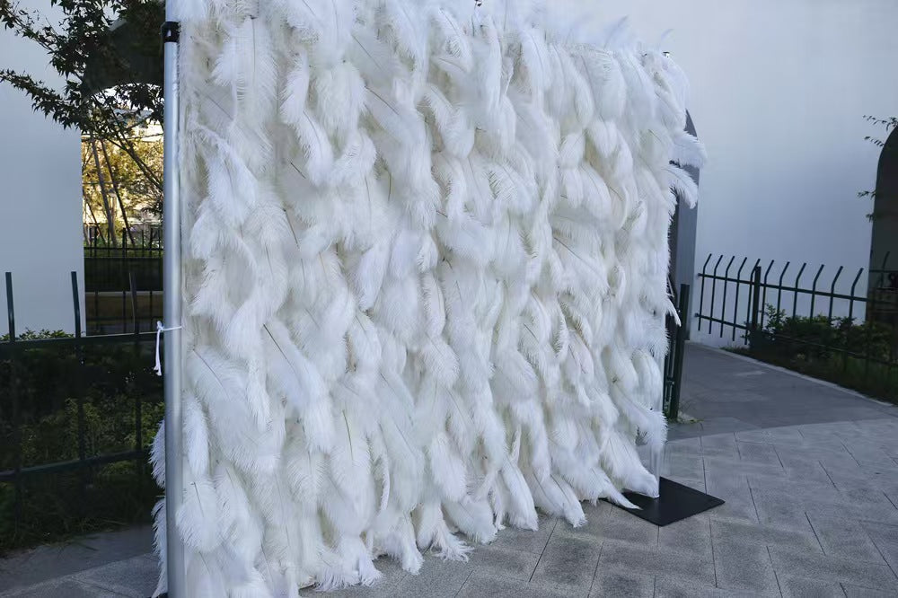 Ostrich Feather Wall Backdrop with Fabric Base, Artificial Flower Wall Panel for Indoor Photo Studio &amp; Wedding Decoration