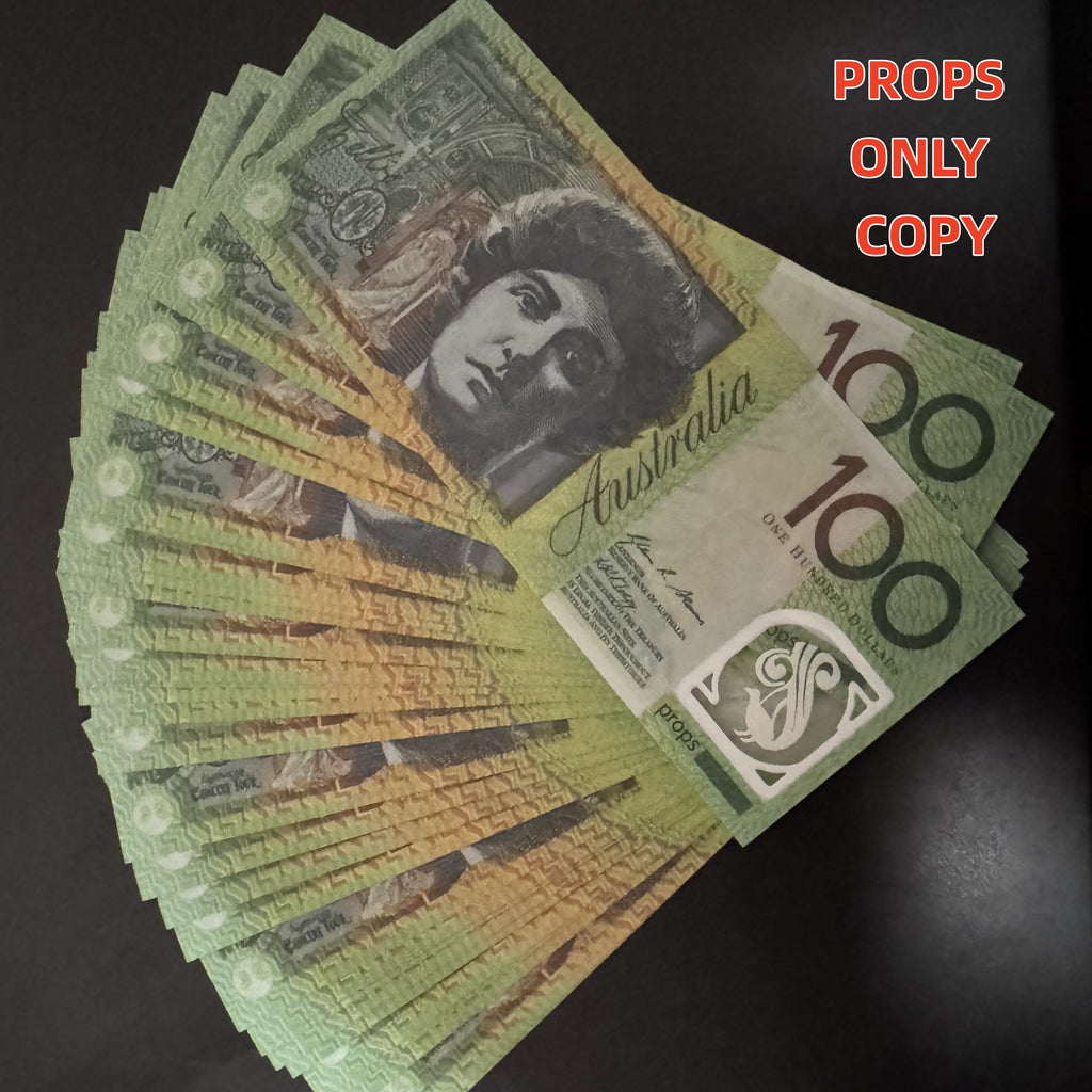 AUD Australian Prop Money with Clear Polymer 20 50 100 Dollar Notes Matte Effect New and Not Real-for Halloween Decorations