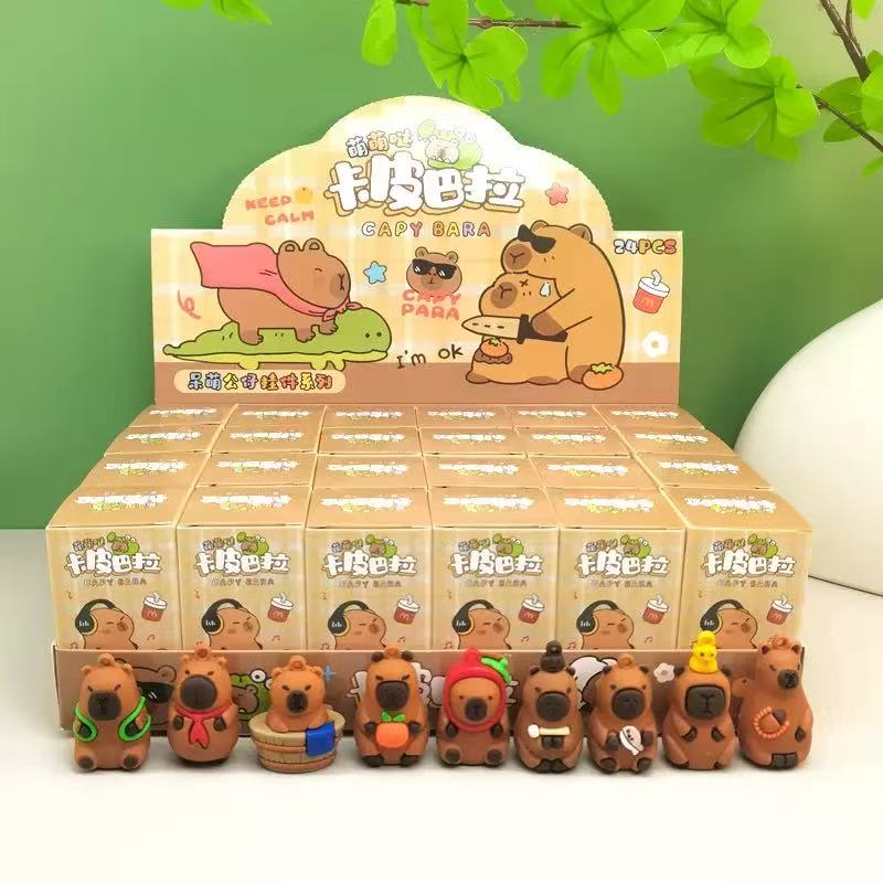 Cute Capybara Flocked Figure Mystery Blind Box Toys Kids Prize Vending Machine Gift Cross-border Cartoon Trendy Mystery Box Toys Surprise Blind Bags 3D Resin Cute Mini Figures Creative Ornaments Wholesale for Vendors Wholesale