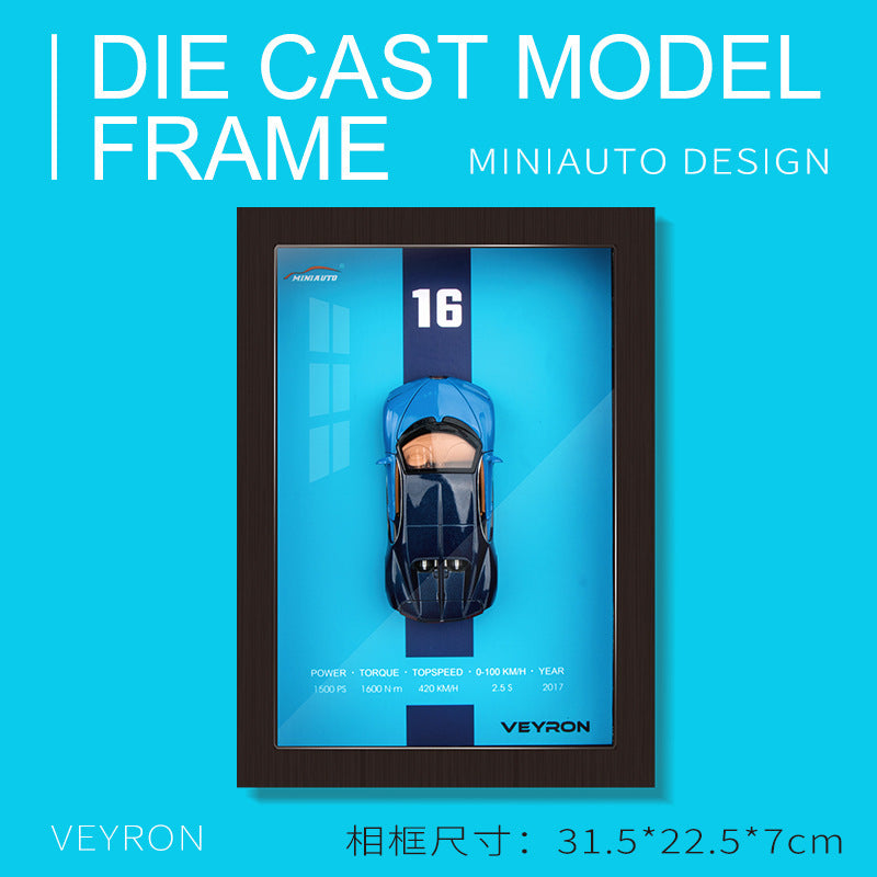 1:32 Photo Frame Version Diecast Alloy Metal Sports Car Model 3D Racing Car Hanging Painting Collection Kids Gifts