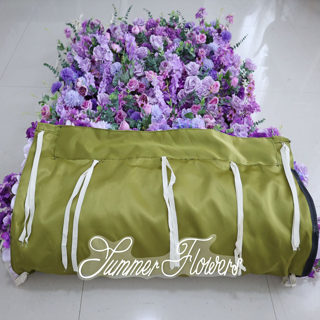 3D Purple Artificial Flower Wall Backdrop, 8x8ft Summer Flowers Decor for Wedding, Party, Photo Booth, Event & Home Decoration