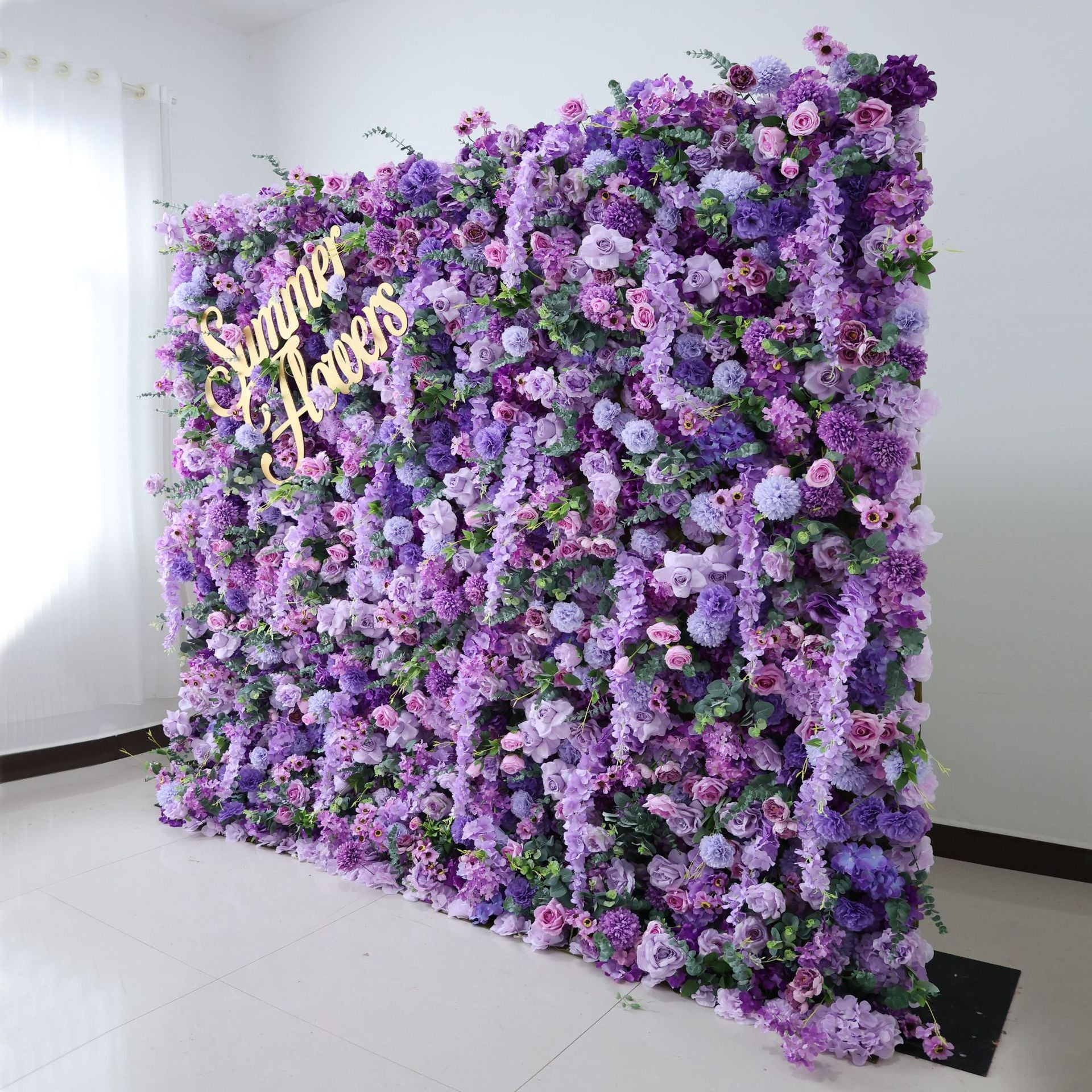 3D Purple Artificial Flower Wall Backdrop, 8x8ft Summer Flowers Decor for Wedding, Party, Photo Booth, Event & Home Decoration