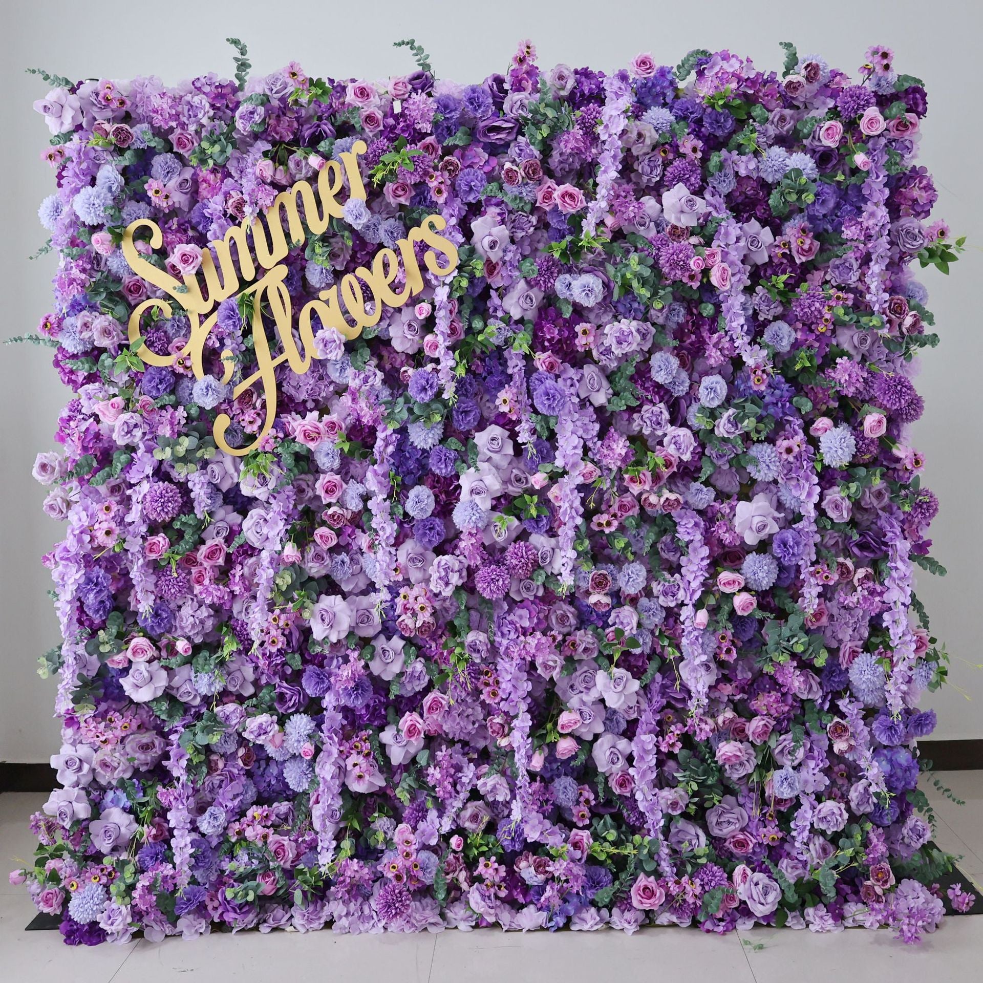 3D Purple Artificial Flower Wall Backdrop, 8x8ft Summer Flowers Decor for Wedding, Party, Photo Booth, Event & Home Decoration