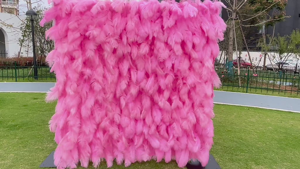 Ostrich Feather Wall Backdrop with Fabric Base, Artificial Flower Wall Panel for Indoor Photo Studio &amp; Wedding Decoration